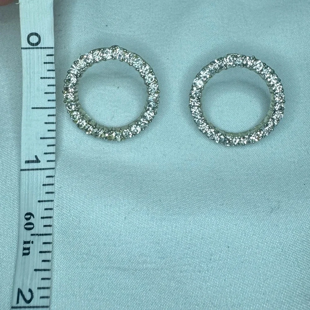 *Elegant Silver Circle Rhinestone Stud Earrings